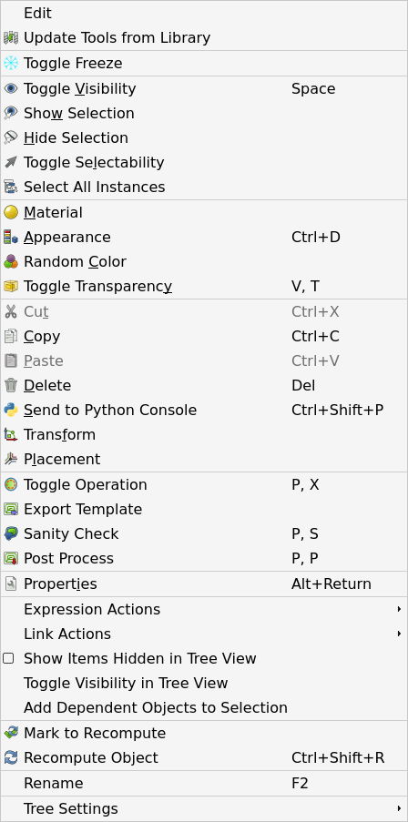 Context menu of a Job in the tree view, with the Update Tools from Library entry
