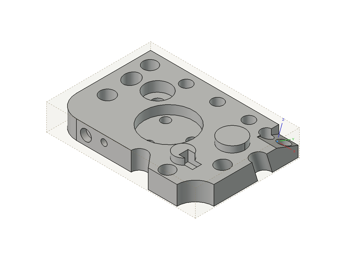 3D view of a Model with the axes of a Work Plane at the centroid of a tilted planar face
