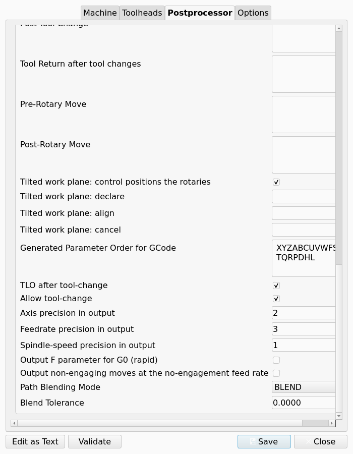 Machine Editor, Postprocessor tab, moved down to the last properties of the linuxcnc Post