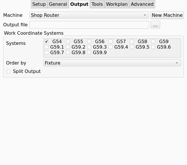 Job task panel, Output tab, with the Machine Shop Router selected and no Processor and Arguments rows