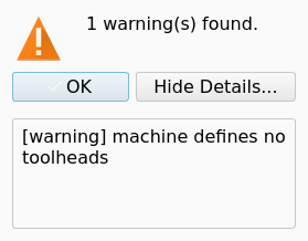 Validation dialog with one warning, and the details shown